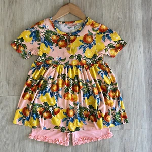 Posh Peanut 2 Pc Set Fruit Print Outfit Stretch Jersey Girls Tunic Shorts  7/8 Y - Picture 1 of 17