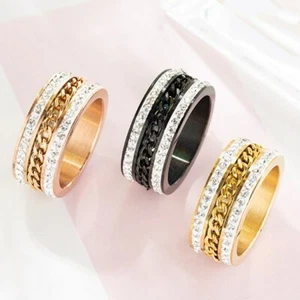 10mm Gold Rose Gold Black Chian Spinner Band Mens Stainless Steel Ring Size 6-12 - Picture 1 of 13