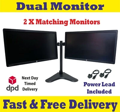 2x19" Dell HP-Dual Monitor Cheap Gaming PC LED LCD Widescreen VGA DVI-Dual Stand - Image 1 of 4