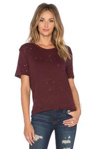 Camiseta IRO Arcilla Borgoña 100% Lino Jersey Agujeros Envejecidos Cuello Redondo, Talla S - Imagen 1 de 12