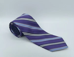 Roundtree & Yorke 100 % reine Seide gestreift lila/blau handgenäht Seidenkrawatte L - 60 Zoll - Bild 1 von 3