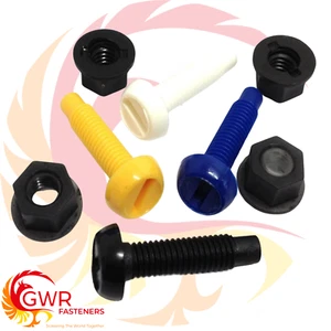 Plastic Nylon Screws & Nuts Black Blue White Yellow Number Plate Bolts Kits Auto - Picture 1 of 3