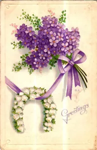 Greetings postcard. Flowers, Horseshoe - Picture 1 of 2