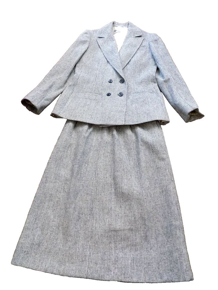 Marisa Sport винтажный шерсти костюм двубортный блейзер юбка тонкий серый красный чек sz S - Изображение 1 из 4