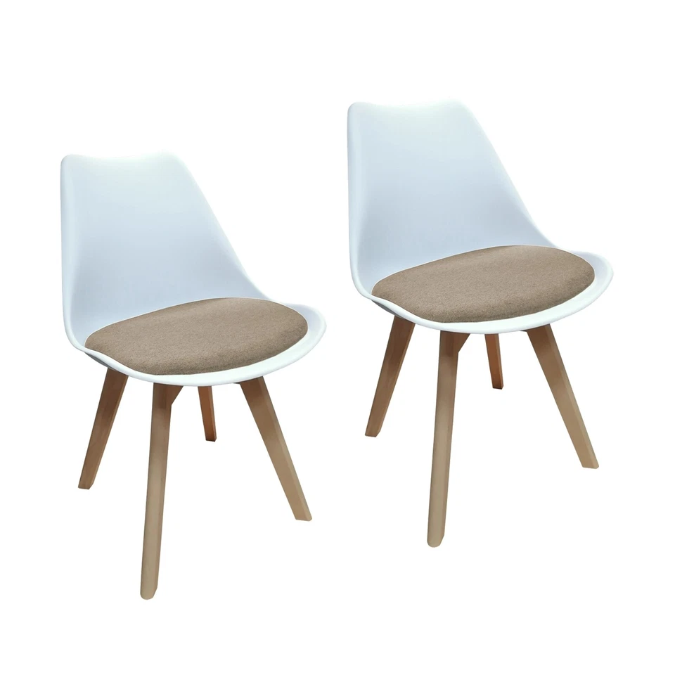 Esszimmerstuhl 2er Set Atlanta Weiß/Beige Kunststoffschale mit Sitzfläche aus - Bild 1 von 1