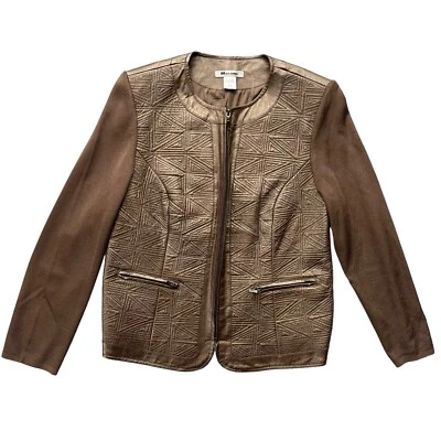 NYGARD Collection 女式大号金属青铜针织袖 100% 皮革夹克 — 第 1/4 张图片