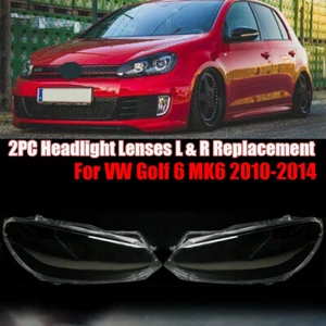 Pair Front Headlight Lens Cover Lampshade For VW Golf MK6 2010-2013 Cap Clear - Picture 1 of 10