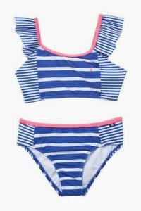 NEW! Nautica Little Girls 5, 6, Blue Pink Mixed Stripe Bikini Swimsuit 2 Piece