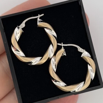 9ct Multi-Toned Gold Round Creole Twist Hoop Earrings 24mm x 24mm Hallmarked - Image 1 of 4