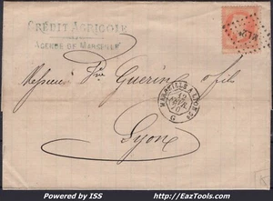 FRANCE N°31 SUR LETTRE AMB DE JOUR ML2° + CAD MARSEILLE A PARIS DU 12/02/1870 - Picture 1 of 2