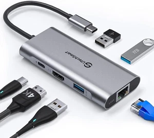 USB C Hub 6-in-1 – 100W PD, 4K HDMI, Gigabit Ethernet, USB 3.0 Multiport Adapter - Picture 1 of 7
