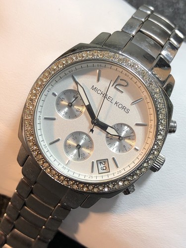 Orologio Michael Kors Donna Ritz Cronografo MK 5178 Tono Argento Nuovo Batteria Leggi