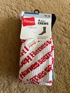Hanes Mens Originals 4 Pack Crew Socks White Black White Grey Black Large - Picture 1 of 6