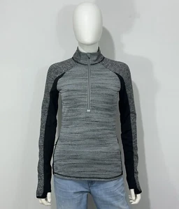 Athleta 1/4 Zip Pullover Womens XXS Gray Black Long Sleeve Thumb Holes Logo - Picture 1 of 11