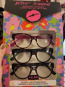 BETSEY JOHNSON 3 Pair Reading Glasses ROUND MULTICOLOR TORTOISE Frames NIB - Picture 1 of 10