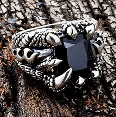BLACK ONYX DRAGON EAGLE CLAW BLADE ANELLO IN ARGENTO STERLING 925 NEW... - Immagine 1 di 4