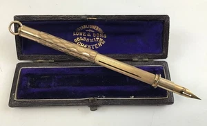 Antique Propelling Dip Pen & Pencil-Rolled Gold-Lowe & Sons Goldsmiths Orig Case - Picture 1 of 21