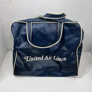 Bolsa de vuelo vintage azul United Air Lines equipaje vinilo un bolsillo cremallera metálica - Imagen 1 de 10