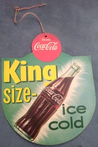 Rara insegna bifacciale anni 50 Coca Cola King Size ghiaccio freddo cartone tirante a ventaglio - Foto 1 di 5
