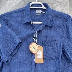 Faherty shirt Men's size Large resort Palma Indigo Dyed basketweave 100% Linen - Picture 1 of 14