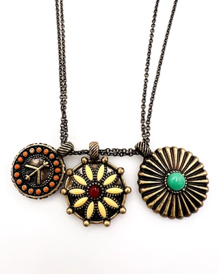 Lucky Brand Antique Copper Tone Reversible Three Pendant BOHO Necklace - Image 1 of 4