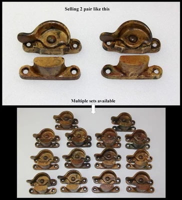 Industrial Antique 2 Pair Brass Latches &Catches Keeps Window Sash Locks 14Avail - Image 1 of 4