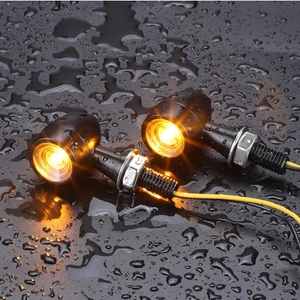 2X Motorcycle Turn Signal Light Bullet Mini LED Blinker Black Amber Universal US - Picture 1 of 9