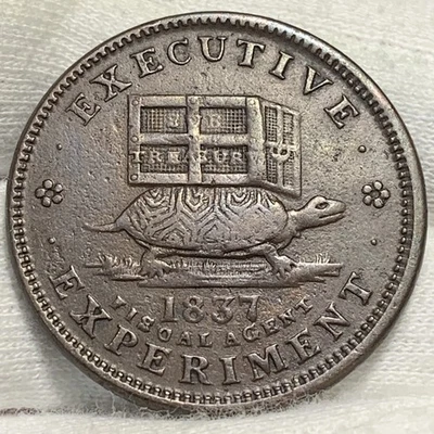 1837 Hard Times Token Executive Experiment ~ Elección en estado bastante bueno ~ Tortuga y Jackass (L242) Foto 1 de 4