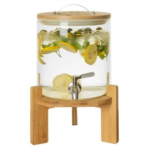 Dispensador de bebidas de vidrio 5L con soporte de madera - Grifo de acero inoxidable, bebida fría  - Imagen 1 de 6