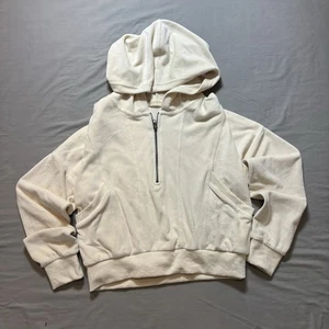 Altar'd State Women's Ivory Pullover Cropped Hoodie Size small Velour Velvet - Picture 1 of 6