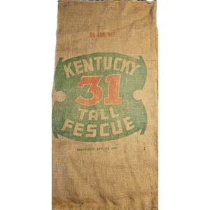 Vintage Kentucky 31 großer Schwingel 50 Pfund Grassamen Kuschelsack Jutesack 38" x 20" - Bild 1 von 9