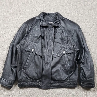Chaqueta de Cuero Wilsons De Colección Para Mujer Grande Años 90 Bombardero Negra Cremallera Motociclista Moto Foto 1 de 4