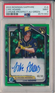 2024 Bowman Sapphire Luke Adams Chrome Prospect Green Auto #48/99 PSA 9 - Picture 1 of 2