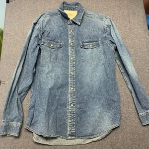 Eddie Bauer Men's Denim Shirt Size M Blue Button-Up Pearl Snap Western Style MB - Picture 1 of 10