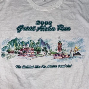Camisa De Colección Great Aloha Run Para Hombres XL Blanca Hawaii 2002 Finisher Event Camiseta Años 2000 - Imagen 1 de 8