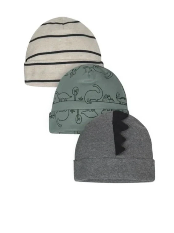 Gerber Baby Boy 3-Piece Knit Head Caps, Size Newborn, Qty 3, Dinosaurs - Image 1 of 1