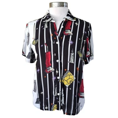 Disney Her Universe Hocus Pocus 图标条纹编织纽扣上衣尺寸 — 第 1/4 张图片