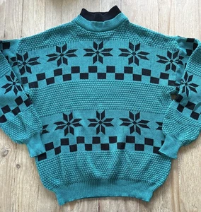 Vancort Sweater Men XL Vintage 80s 90s Oversized Teal Hip Hop Ski Lodge Preppy - Picture 1 of 4