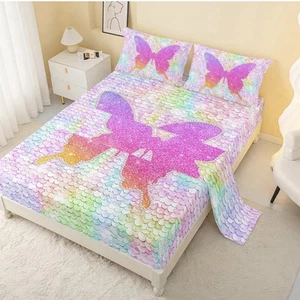 CVHOUSE Butterfly Fitted Sheet & Pillow Cases - Queen Size, Colorful Butterfly - Picture 1 of 10