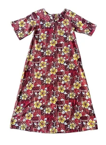 Hawaii Muu Muu Kleid SMALL rot/gold Hibiskus und abstrakter Inseldruck - Bild 1 von 3