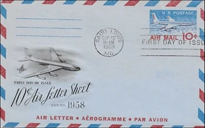 Aerogramme Aircraft Par Avion Air Mail US Postage USA FDC Cover 1958 - Picture 1 of 1