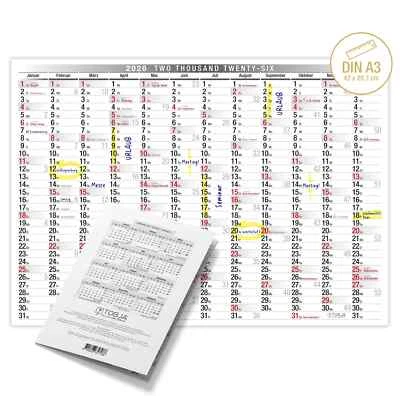 Plakatkalender A3 Wandkalender Kalender 2026 Jahresplaner Kalender [gefalzt] - Bild 1 von 4