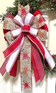 10 " GINGERBREAD on TAN WIRED BOW for DOOR WREATH SWAG GARLAND FENCE # 118 - Picture 1 of 5