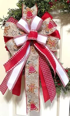 10 " GINGERBREAD on TAN WIRED BOW for DOOR WREATH SWAG GARLAND FENCE # 118 - Image 1 of 4