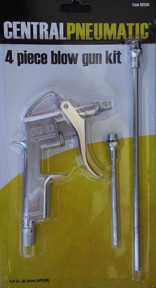 Central Pneumatic 4 Pc. Piece Air Blow Gun Tool Set Pistol Trigger Compressor Duster