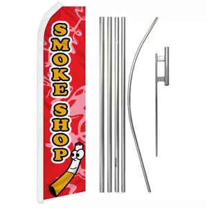 Smoke Shop Advertising Swooper Feather Flutter Flag & Pole Kit Dispensary RED - Picture 1 of 9