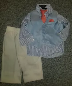 Jungen elegantes 4-teiliges Outfit Anzug Knopfleiste Krawatte Weste Hose Andrew Fezza 12 Monate - Bild 1 von 6