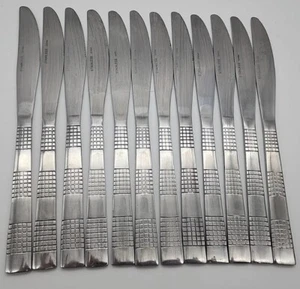 Stainless China Geometric Pattern Dinner Knife Length 9.25" Set of 12 Vintage - Picture 1 of 6