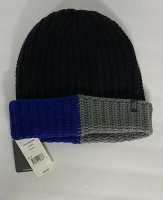 NUEVO CON ETIQUETAS Steve Madden Para Hombres Negro Talla Única Bloques de Color Pesado Acanalado Beannet Gorro Foto 1 de 4