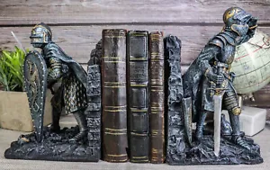 Medieval Dragon Heraldry Knight Bookends Statue 8"Tall Set Suit Of Armor Knights - Picture 1 of 8
